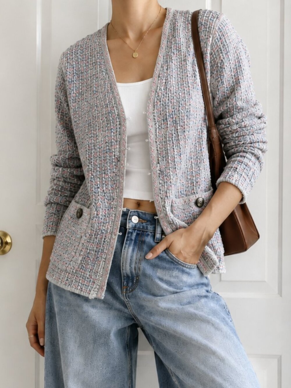 J. Jill Pink Heather Tweed Cardigan/Jacket